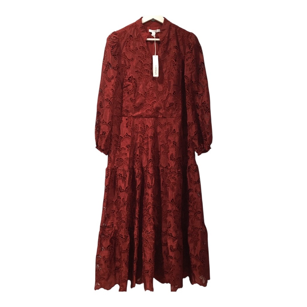 NWT Chico’s Elegant Burgundy Long Sleeve Lace Midi  Dress US- 6
